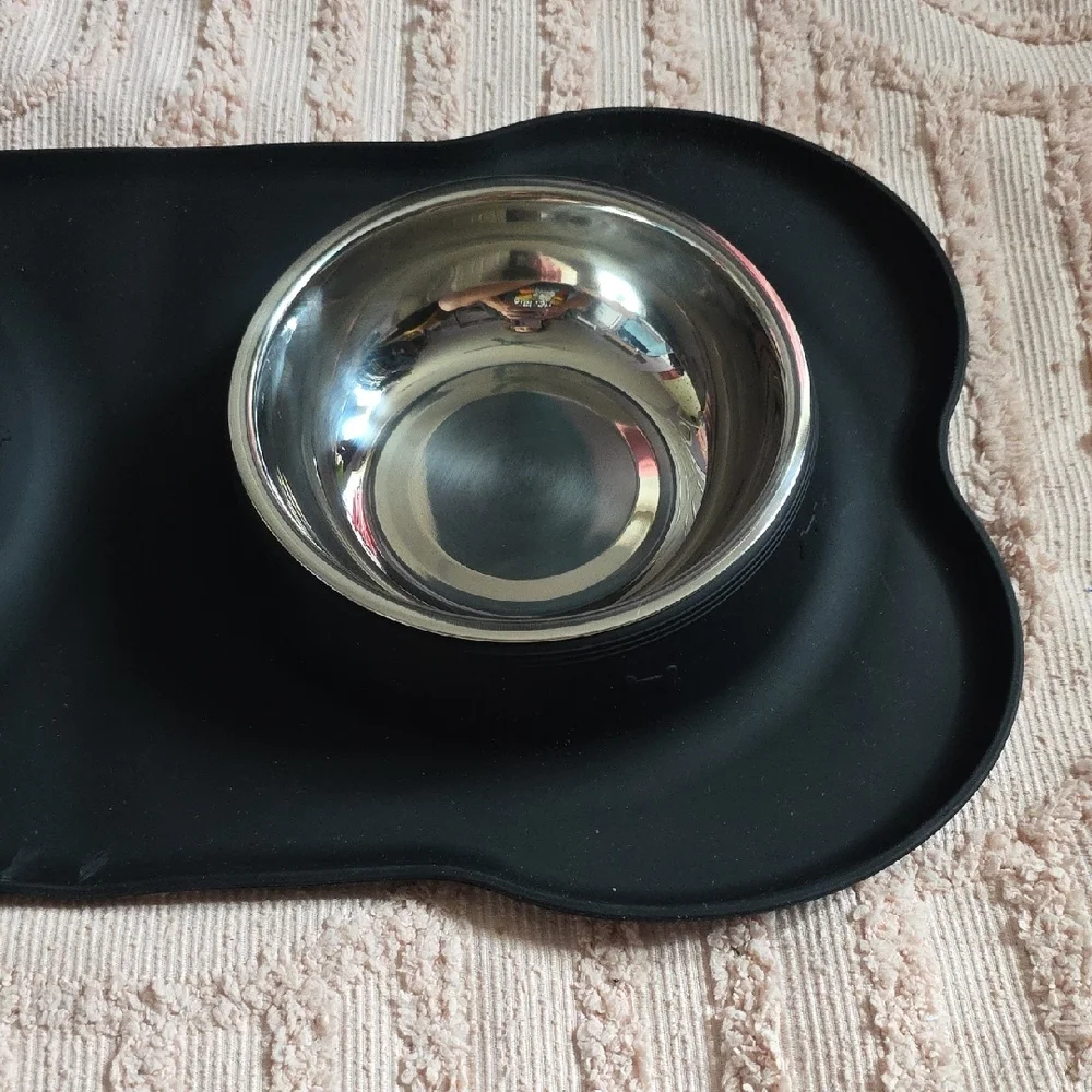 Stainless Steel Pet Bowls with Black Mat